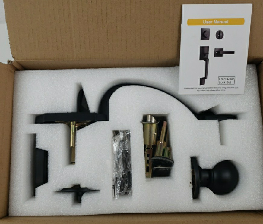 Front Door Lock Handle & Deadbolt Set Traditional Bronze Open Box New gallery