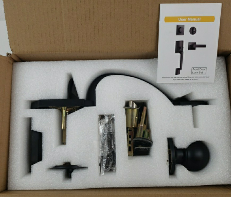 Front Door Lock Handle & Deadbolt Set Traditional Bronze Open Box New gallery