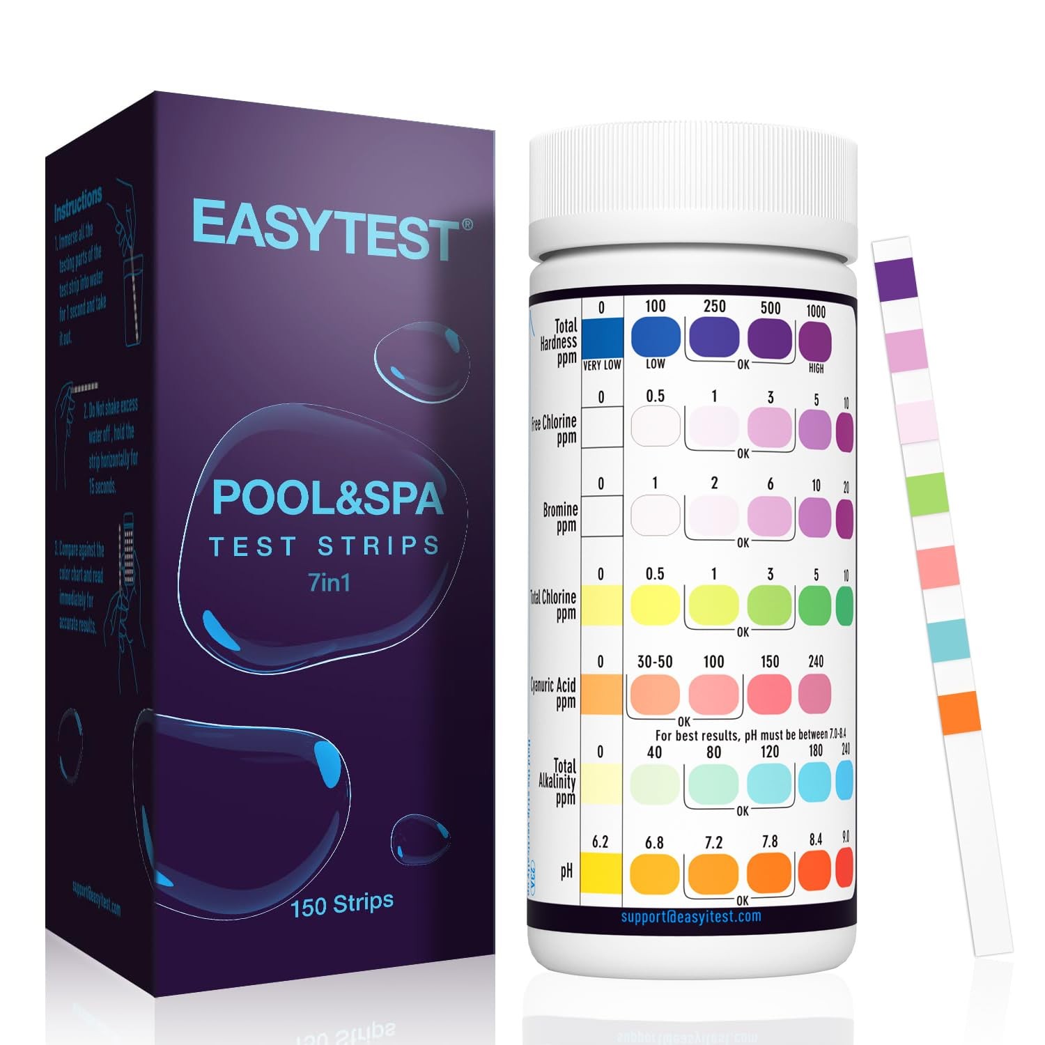 EASYTEST 7-Way Pool Test Strips, 150 Strips Water ^ 7 in 1 ^ gallery