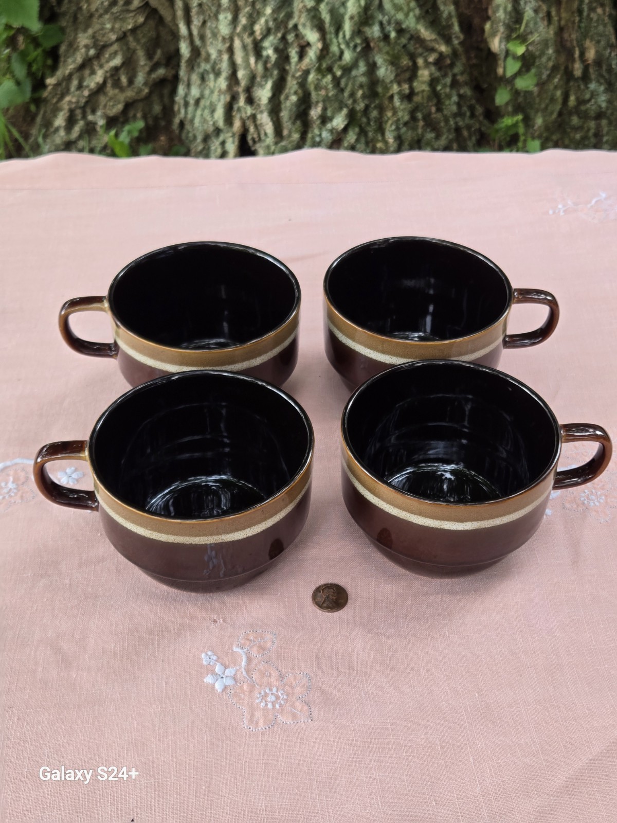 Pier 1 Brown/Beige Rustic Stacking Coffee Soup Mug - Set of 4 gallery