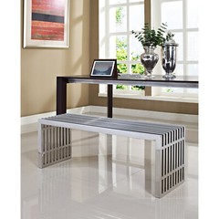 Modway Gridiron Medium Stainless Steel Bench in Silver