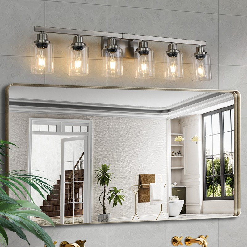 LED Silver 37 In Modern Vanity Light Fixtures 6 Lights Wall Sconces for Bathroom gallery