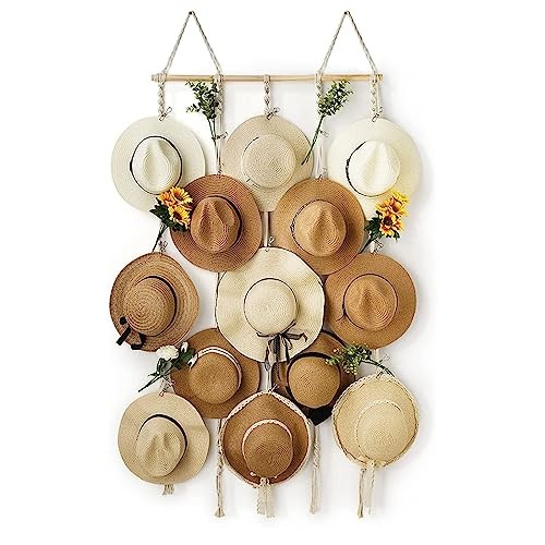 Macrame Hat Rack for Wall 31x53 in Hat Organizer with 15 Clips 31x53in White gallery