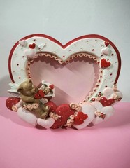 Valentine Heart ❤️ 3D Picture Frame Resin w/ Cupid Bear 💘 Holds 3.5×4 Photo