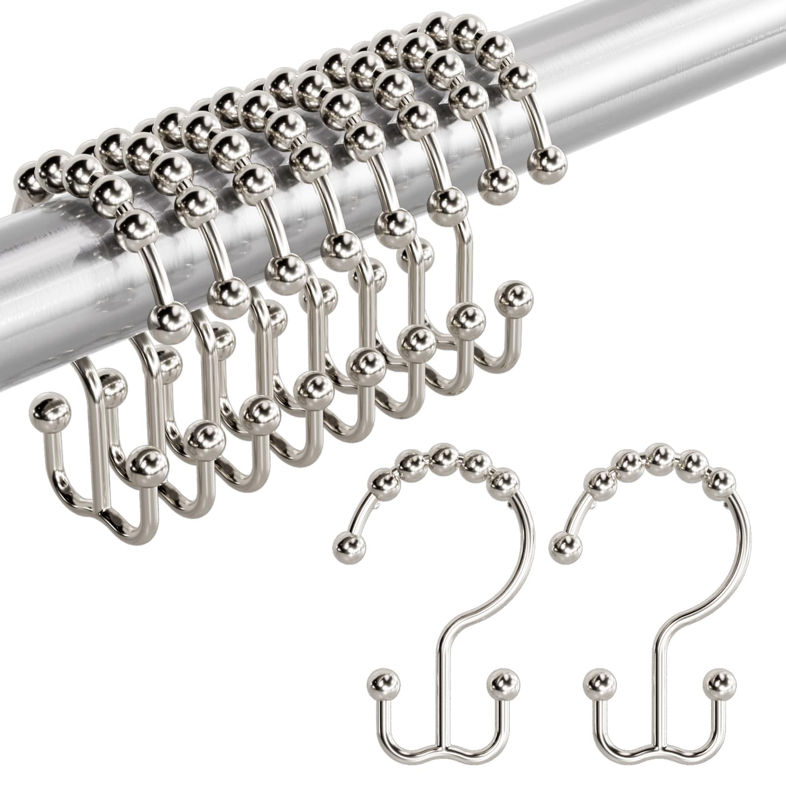 SHOWER CURTAIN HOOKS RINGS Rust Resistant Stainless Steel Metal Double Glider US gallery