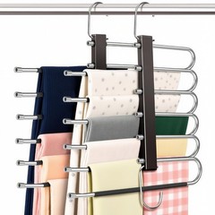 2 Pack Magic Pants Hangers Space Saving – 6 Tier Space Saving Hangers, Anti-S…