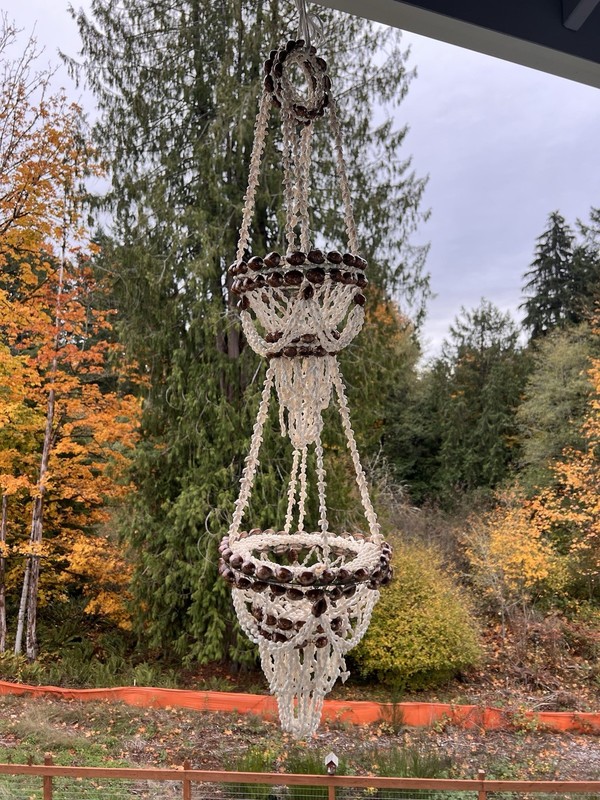 VTG Macrame Seashell Hanging Double Plant Holder Chandelier Coastal Boho 42" gallery