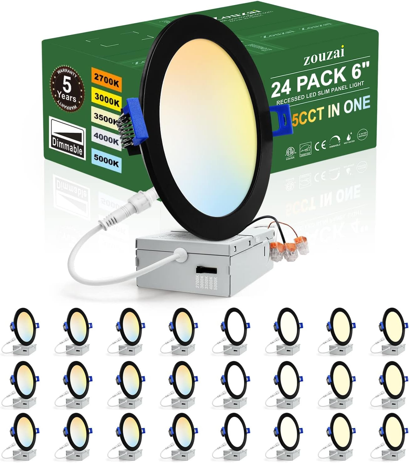 24 Pack 6in Slim LED Recessed Ceiling Lights 5CCT Dimmable ETL Energy Star gallery