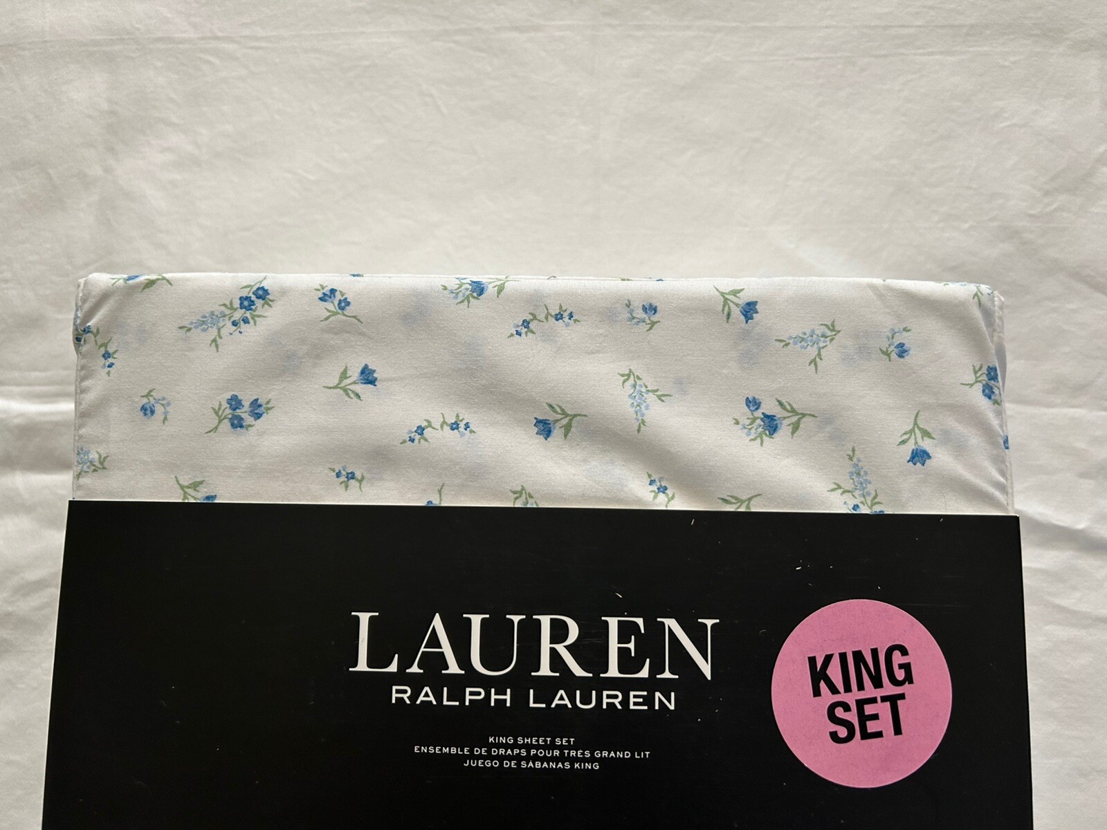 NEW 4pc Ralph Lauren King Sheet Set Cottage Petite Florals Blue & Green on White gallery