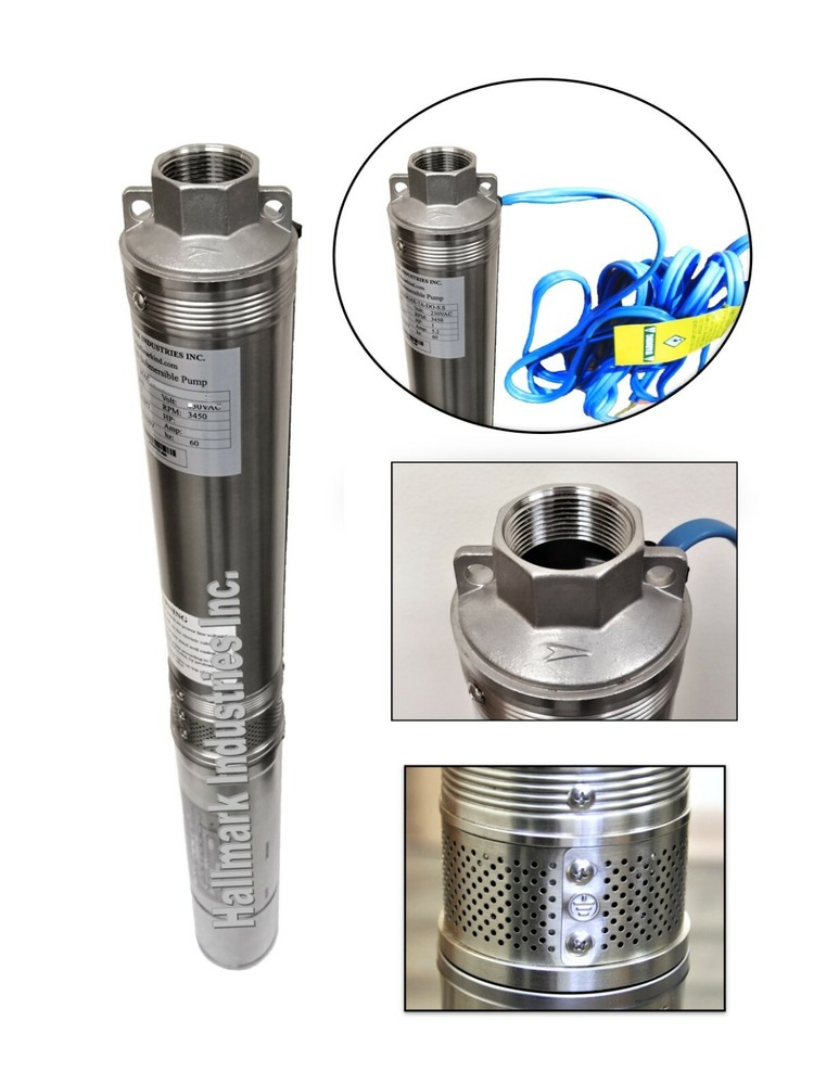 Submersible Pump, Deep Well, 1/2HP, 220V, 25 GPM, 4" Hallmark Industries