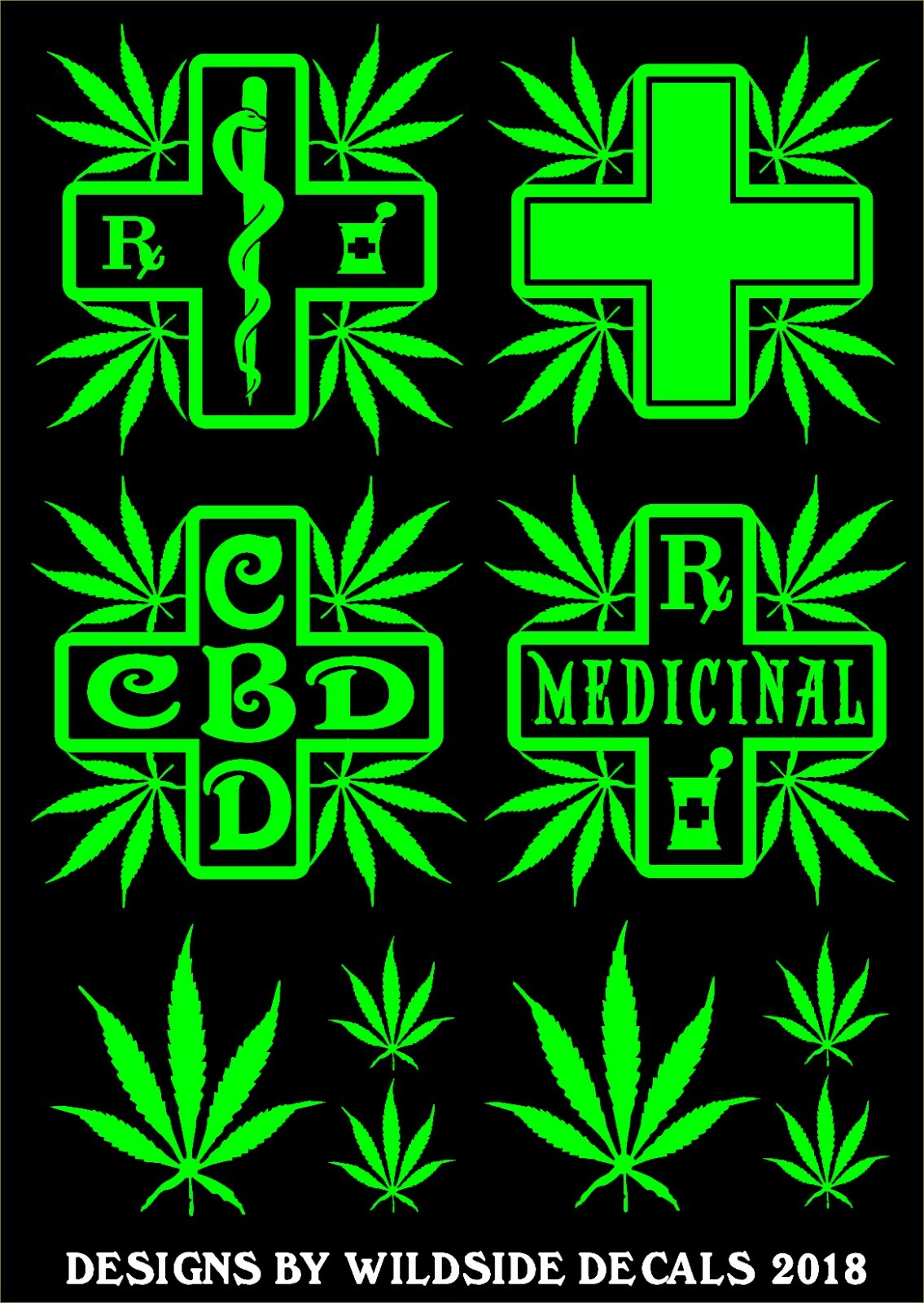Marijuana Pot Leaf Set of 10 Pc. Decals Vinyl Dispensary Cannabis Door Stickers gallery