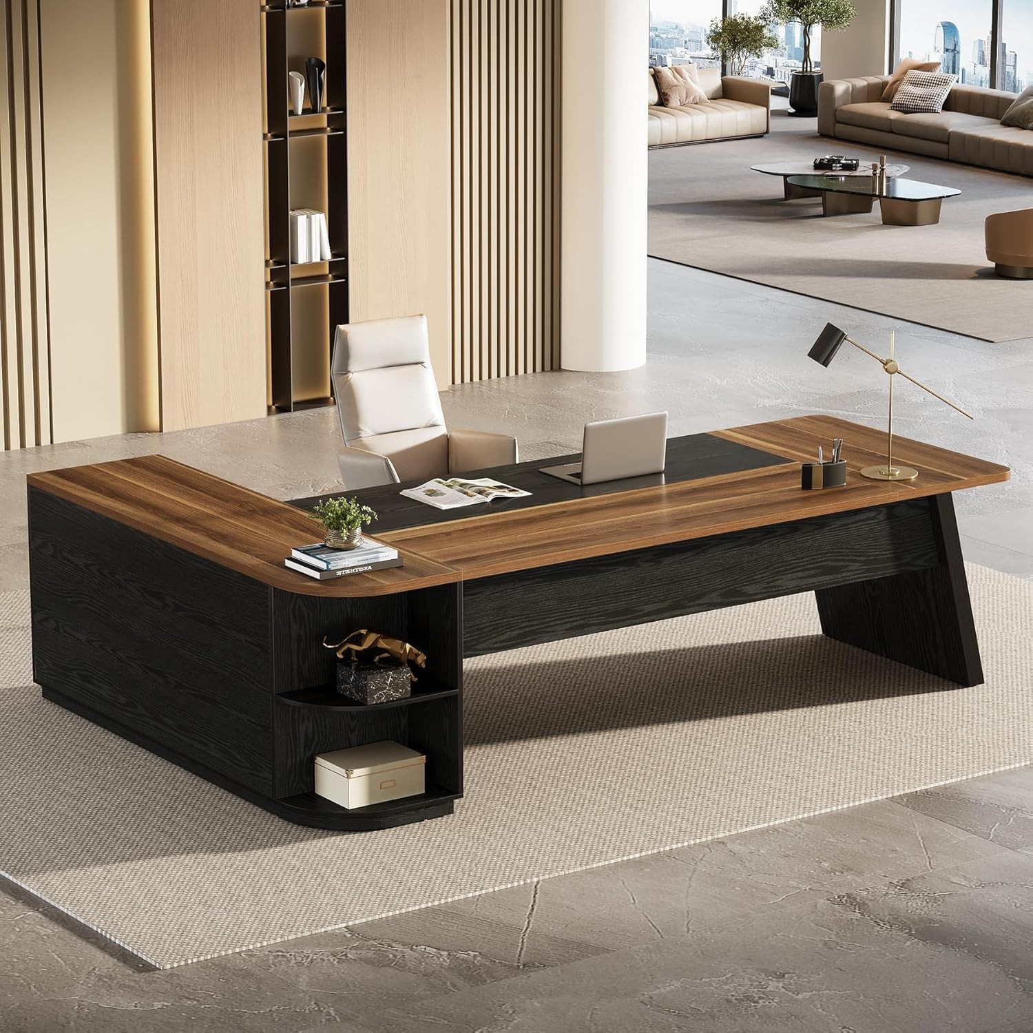 79-Inch Modern L-Shaped Executive Desk, Large Office Computer Desk with Cabinet gallery