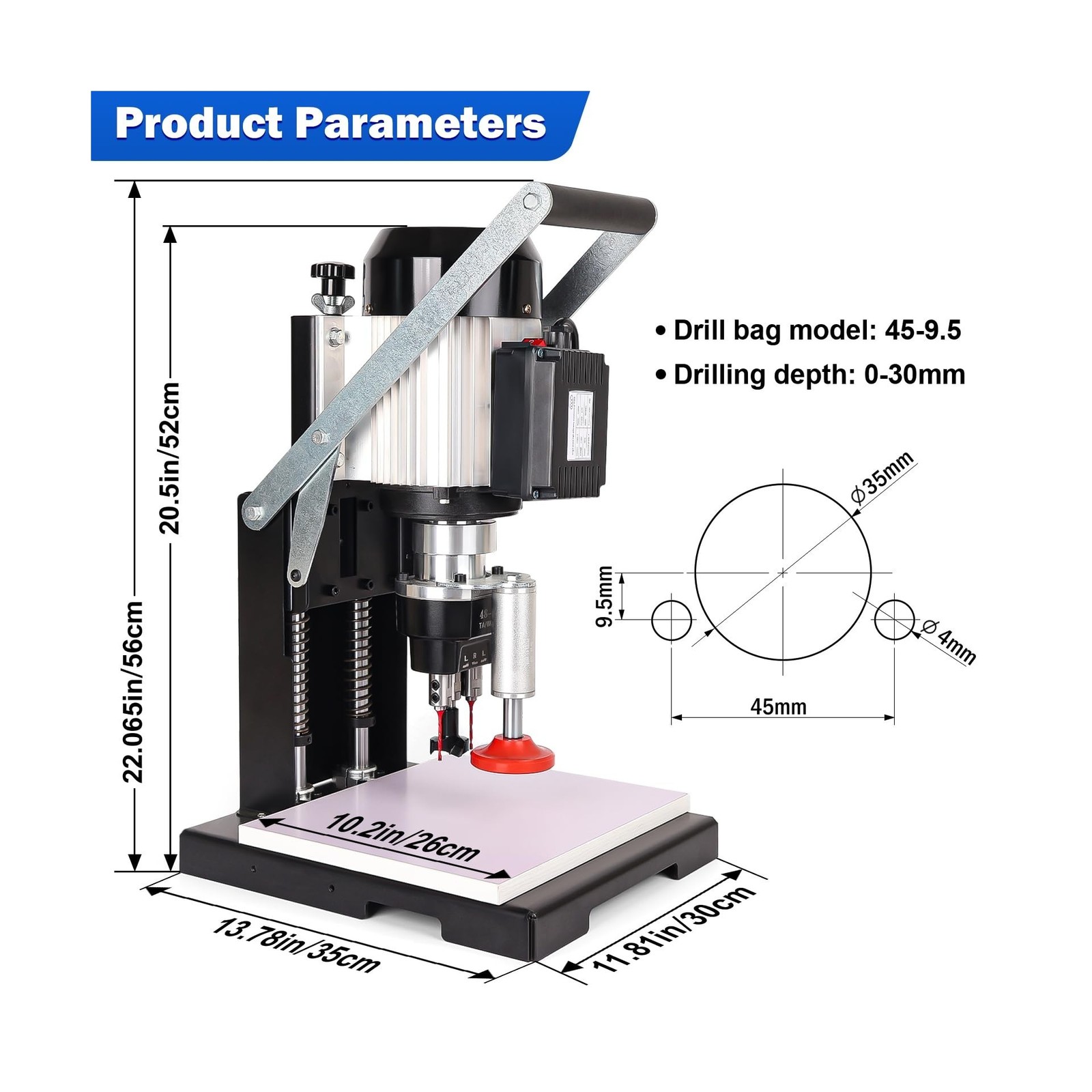 45-9.5mm Manual Hinge Drilling Machine Woodworking Boring 1100w 2840 RPM Bori... gallery