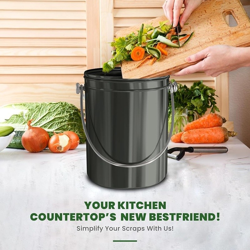 Stainless Steel Compost Bin Kitchen Countertop Odorless Easy Clean Durable New gallery