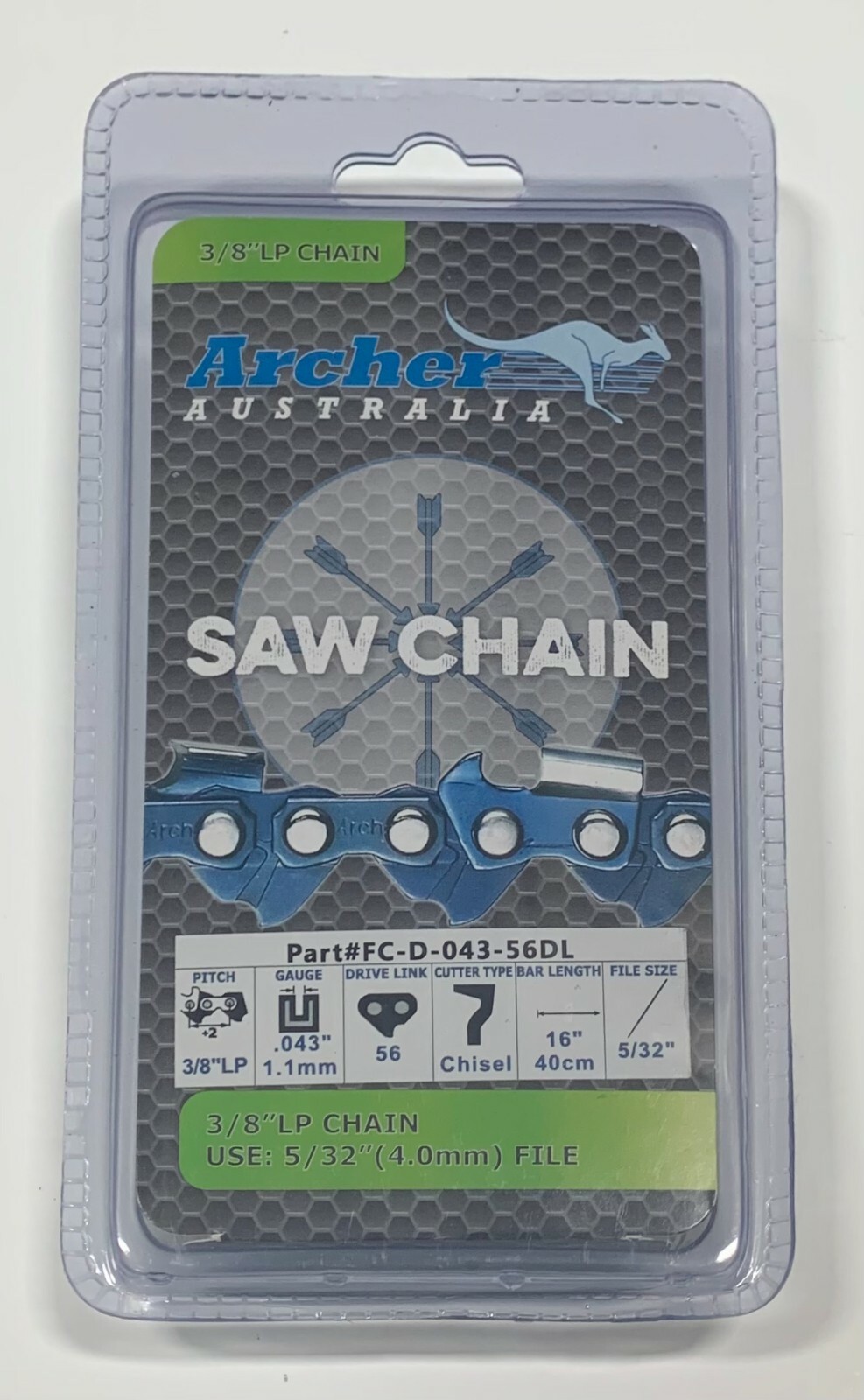 16" Archer Chainsaw Saw Chain FULL CHISEL 3/8LP .043 Gauge 56DL drive links gallery