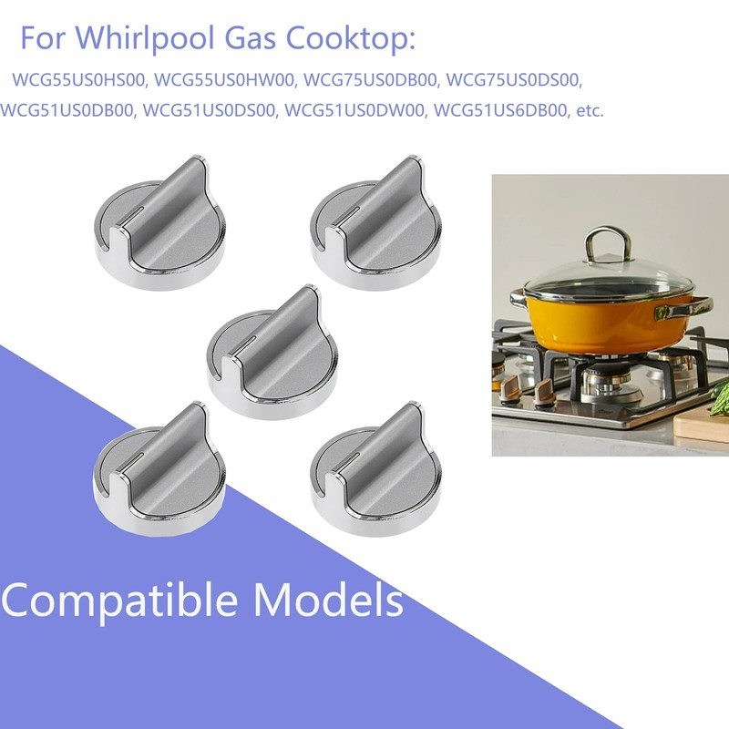 5x Gas Stove Burner Control Knobs W10594481 Stainless Steel for Whirlpool Gas Co gallery
