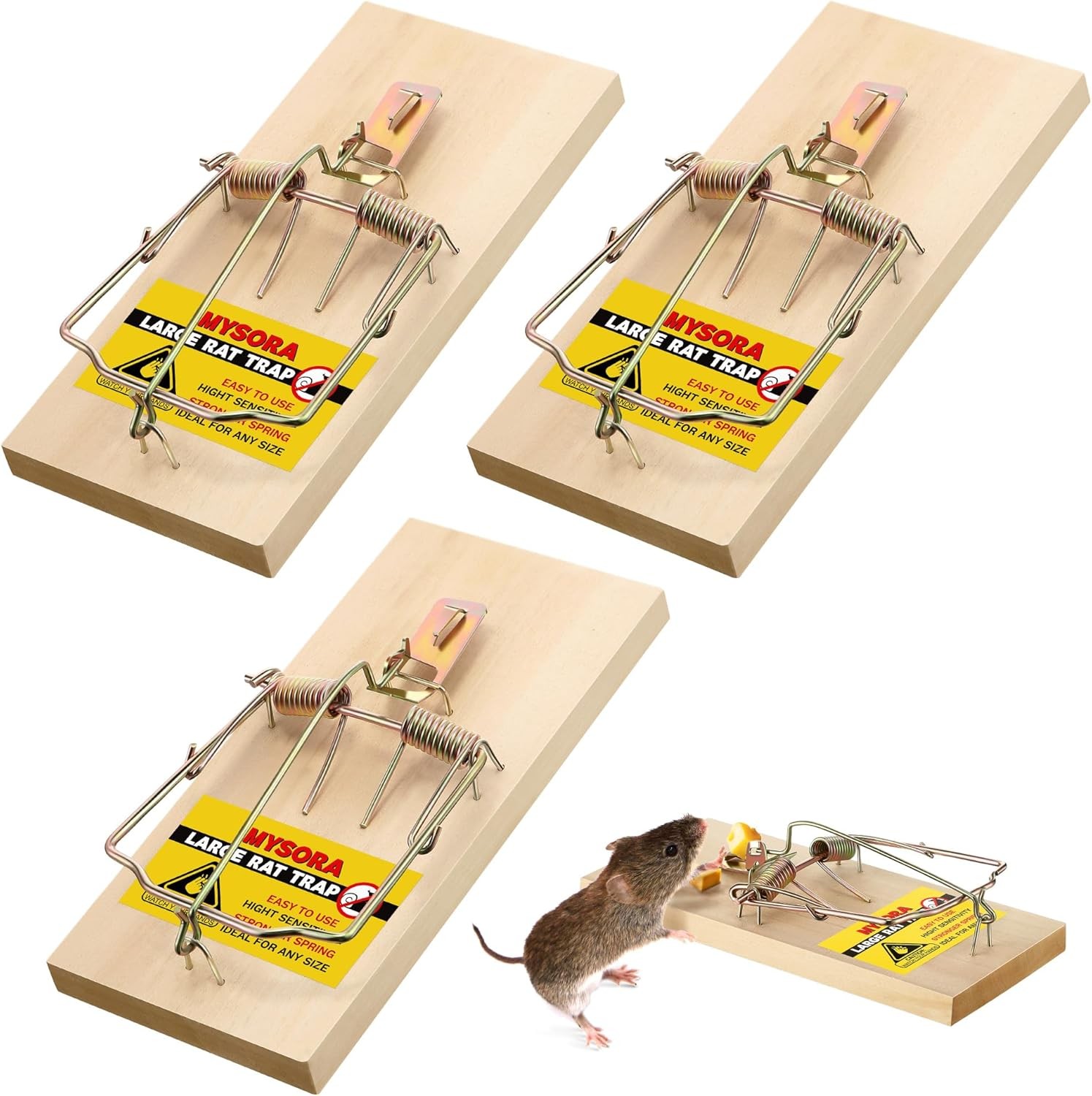 3 Pack Large Wooden Mouse Traps, Heavy Duty Rat Snap Traps with Metal Pedal, Stu gallery