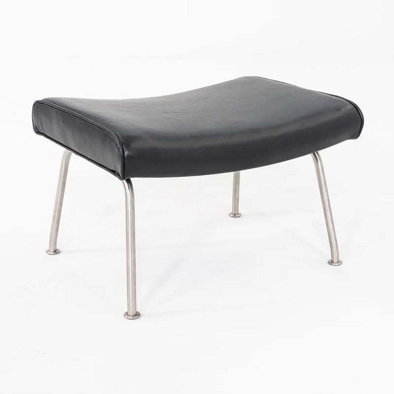 2020s Hans Wegner for Carl Hansen CH446 Footstool Reupholstered Black Leather gallery