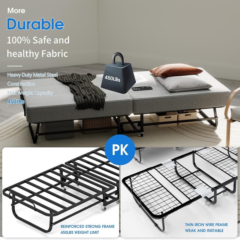 Foldable Rollaway Bed with Memory Foam Mattress & Sturdy Fold Up Metal Frame gallery