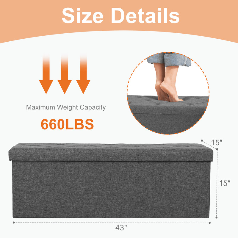 CONCETTA Storage Ottoman Bench 43in 660lb Gray (PE-Gray, FREESHIP) gallery