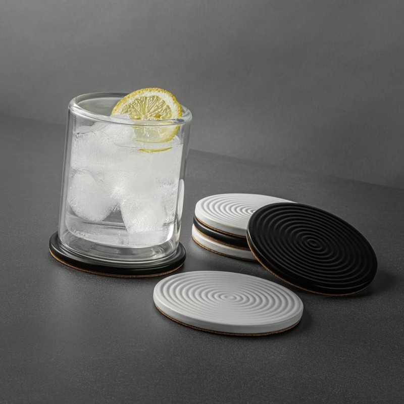 Thyme & Table 6 pack Ceramic Ribbed Coaster Set, Black gallery