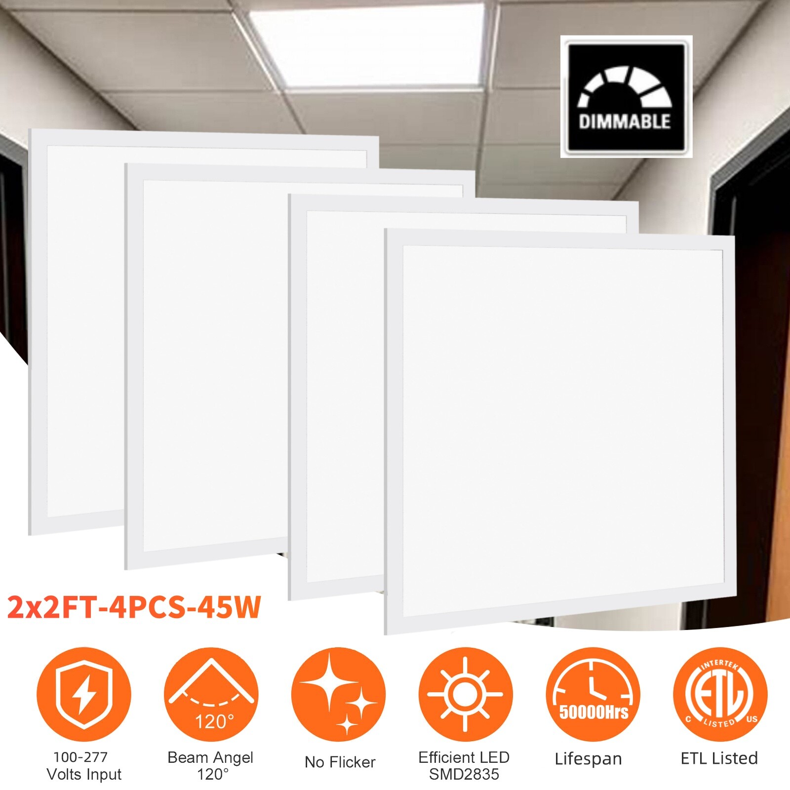 4 Pack 2x2FT LED Flat Panel Light 48W Drop Ceiling Commercial Office Home Lights gallery