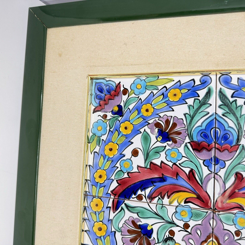 RARE Framed Tunisian Wall Art Hand Crafted Ceramic Tile Mural Signed Kedidi gallery