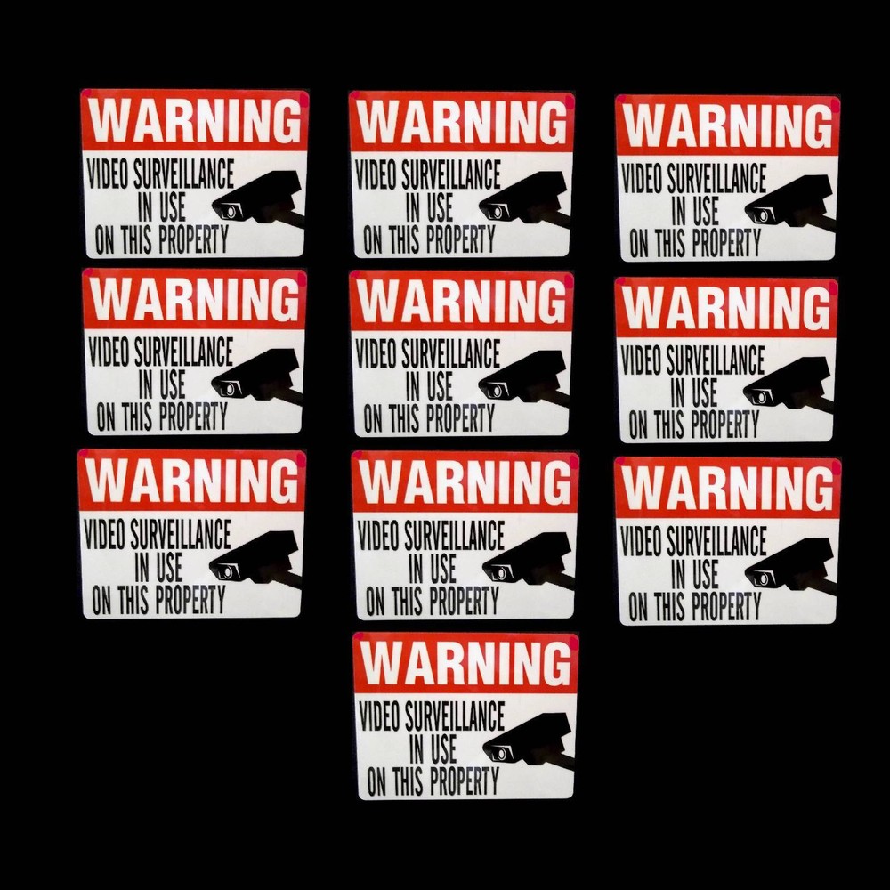 RED SECURITY CAMERA SYSTEM BURGLAR WARNING WINDOW STICKERS DECAL SIGN 10 LOT
