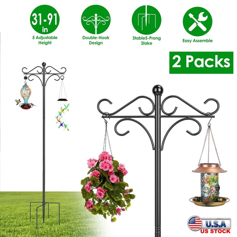 2x Double Shepherds Hooks for Outdoor 76" Heavy Duty Adjustable Bird Feeder Pole gallery