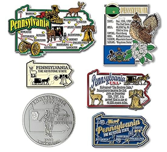 Pennsylvania Six-Piece State Magnet Set by , Includes 6 Unique Designs, gallery