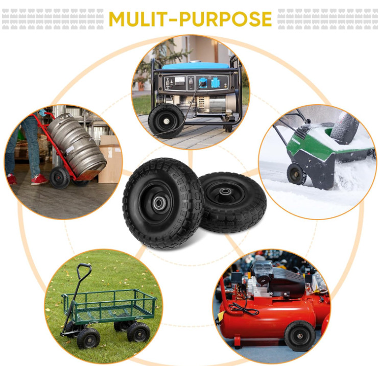 10 Inch Flat Free Solid Rubber Tires Set, Dump Cart Hand Truck Replacement Tires gallery