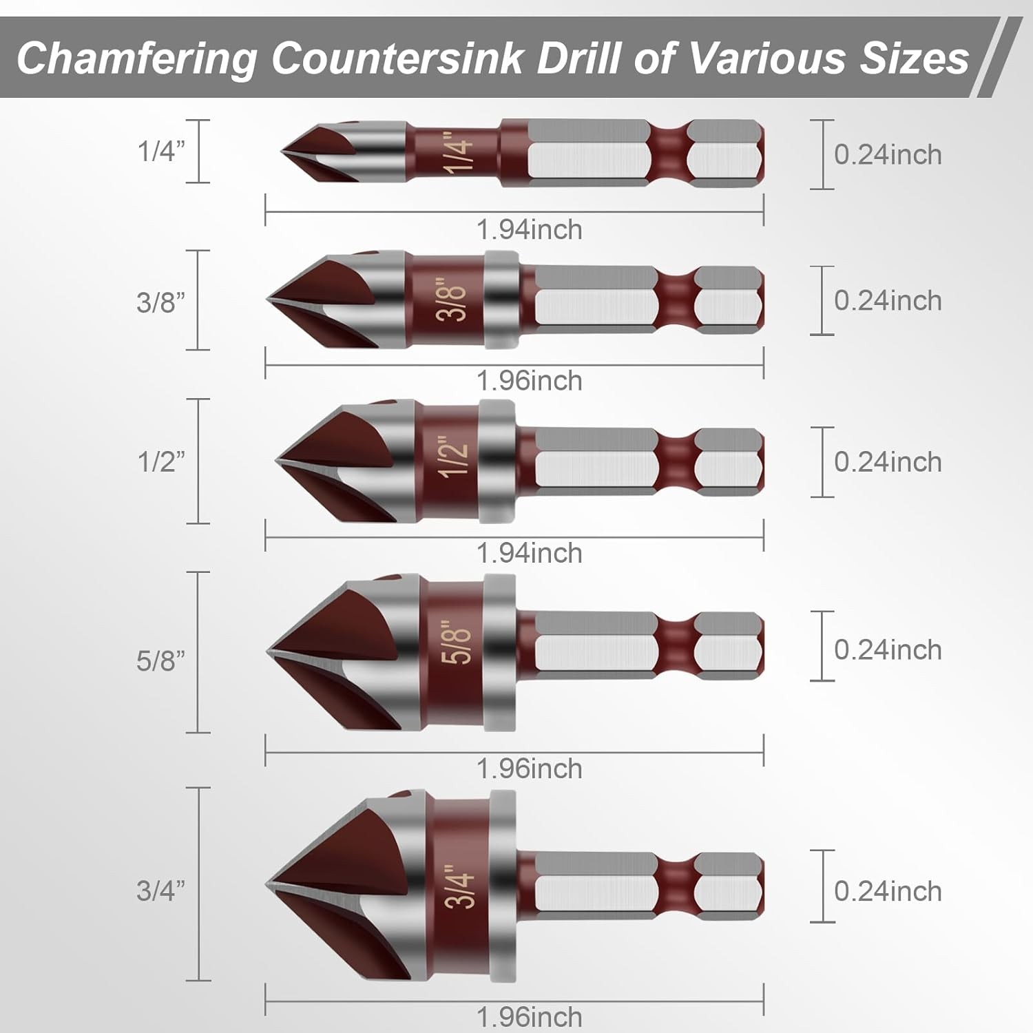 5PCS Countersink Drill Bit Set,82 Degree HSS Counter Sink Drill Bit for Wood,Met gallery