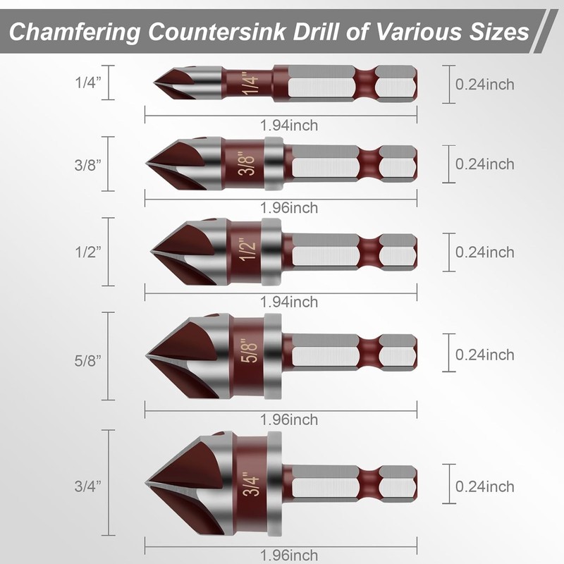 5PCS Countersink Drill Bit Set,82 Degree HSS Counter Sink Drill Bit for Wood,Met gallery