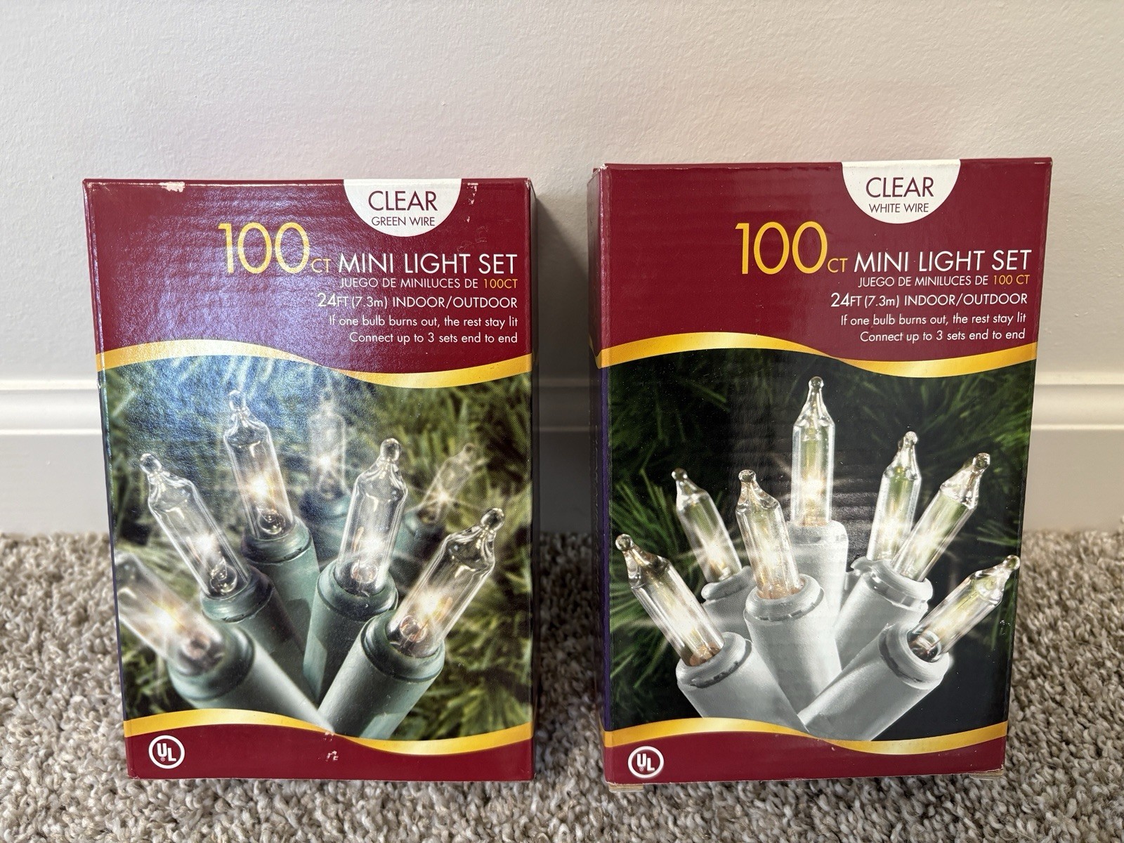 Holiday Time 100 Ct Mini Light Set Clear 24ft White/Green Wire In/Outdoor Set gallery
