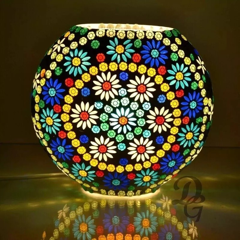 Turkish Mosaic Table Lamp Multicolor Glass Handmade Boho Night Light Decor gallery