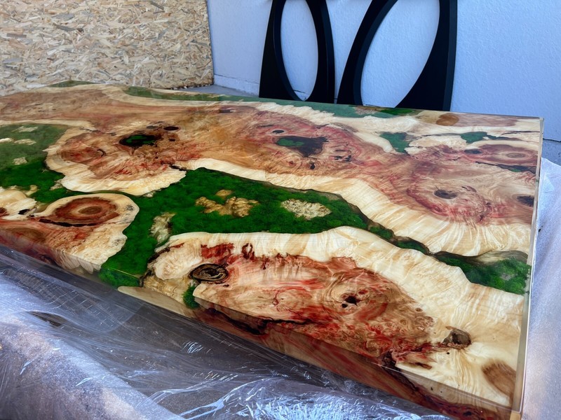 Dining table "Forest" made of maple slab and epoxy resin 78x39in gallery