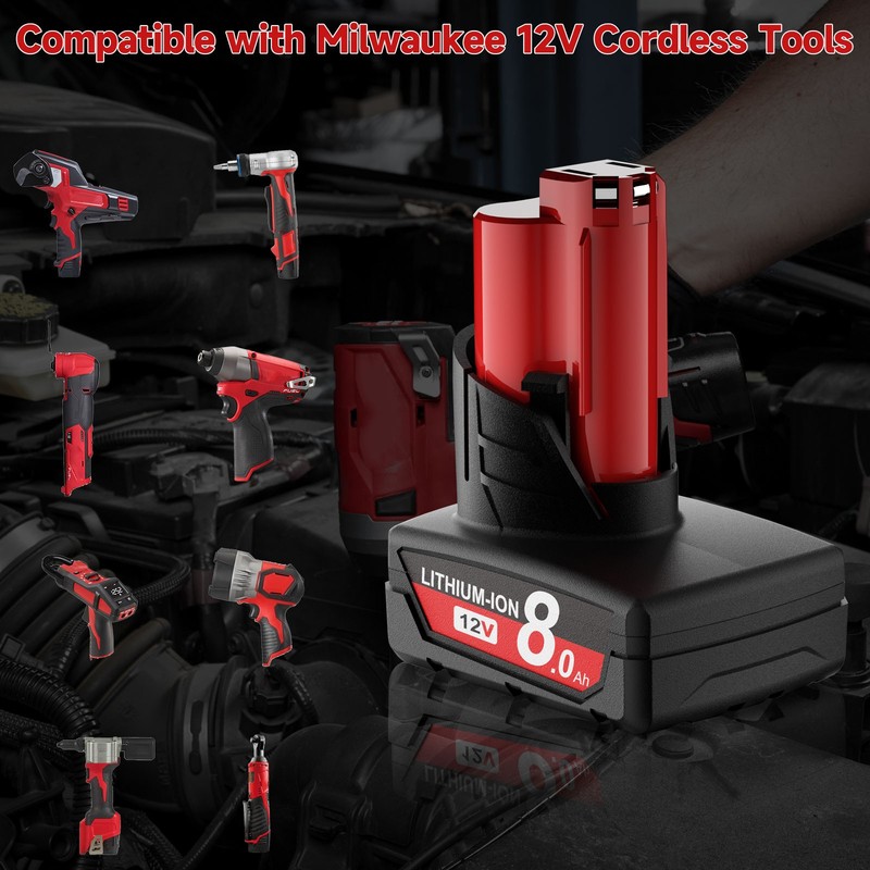 2PACK 8Ah For Milwaukee For M12 LITHIUM Extended Capacity Battery Replacement gallery