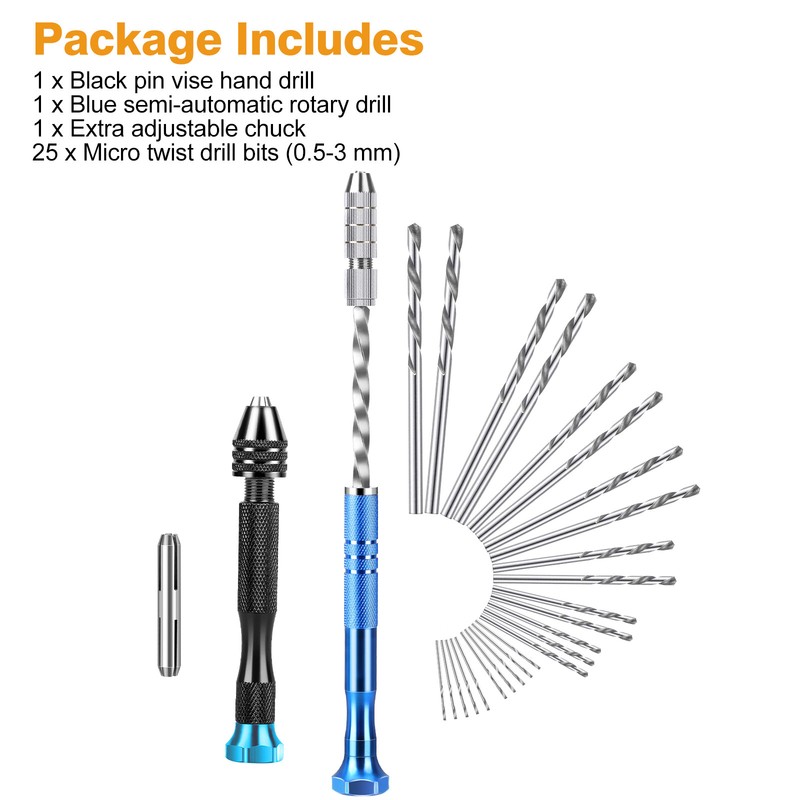26Pcs Precision Pin Vise Hobby Mini Micro Hand Twist Drill Bits Rotary Tool Set gallery