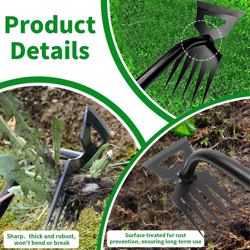 Weed Puller Tool - Uprooting Weeding with Long Handle, 5 Teeth Orange gallery