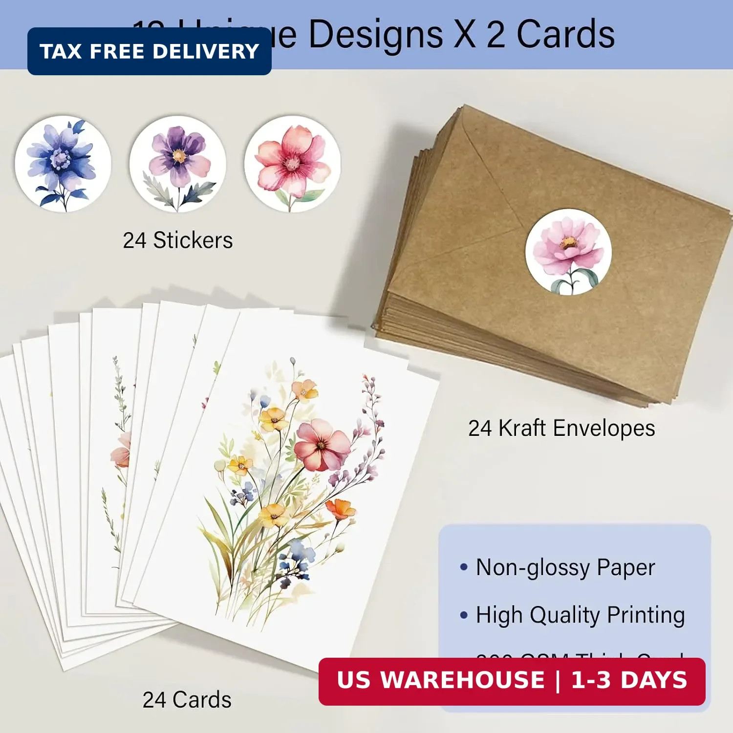 24 Floral Blank Cards and Envelopes, 4x6 Wildflower inches, 160 gallery