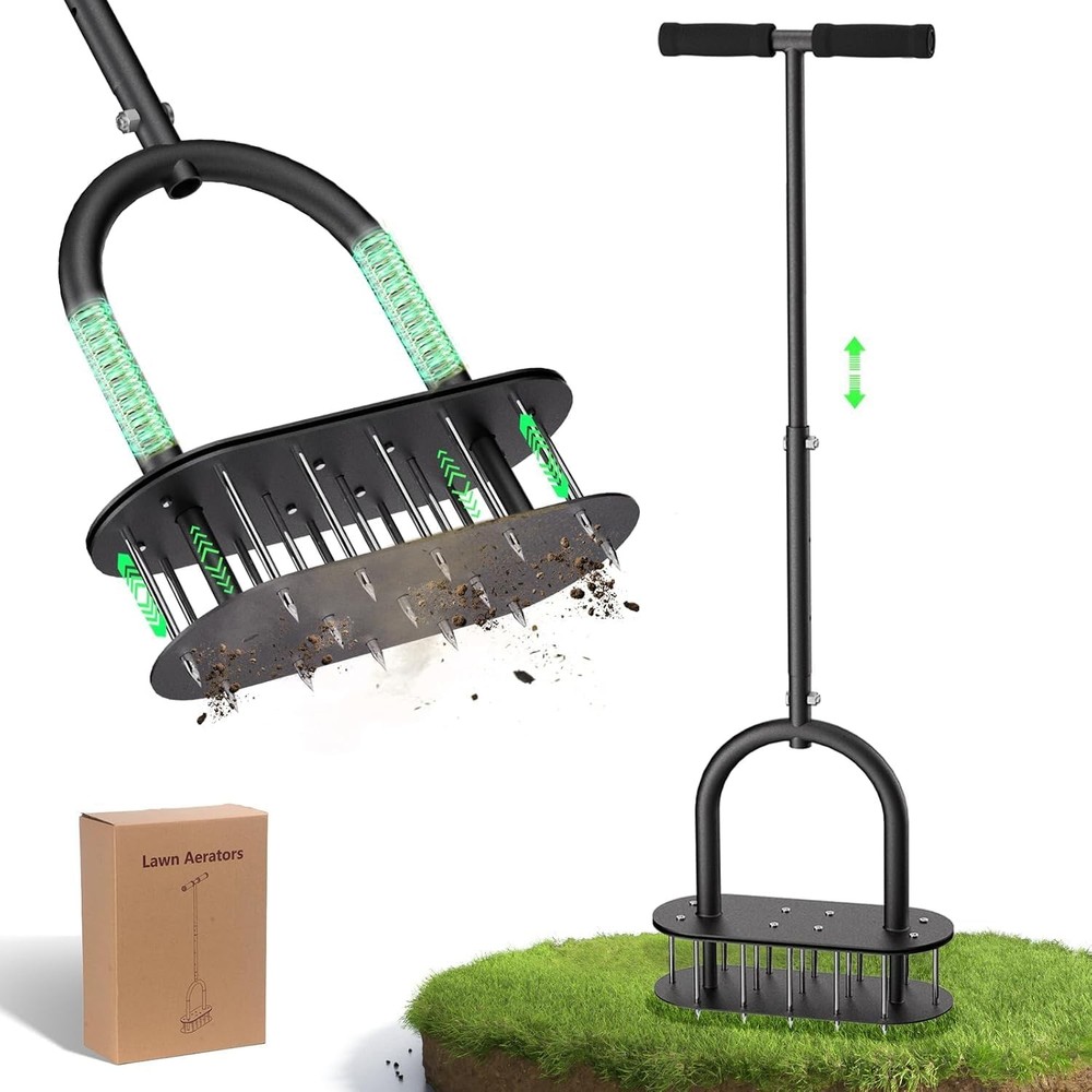 Automatic Lawn Aerator 15 Sharp Metal Spikes 3in Soil Yard Garden Tool