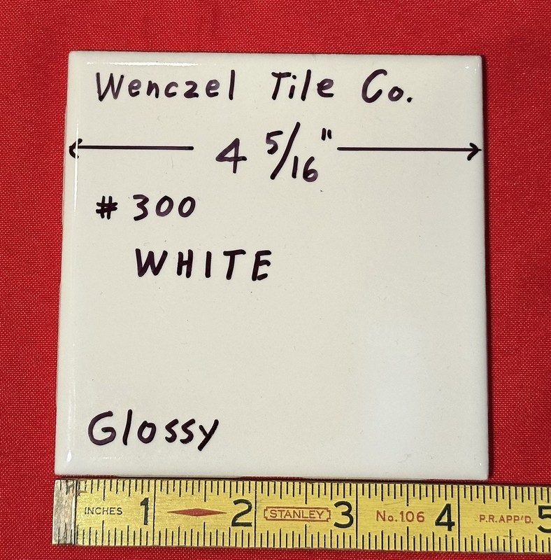 1 pc. Gloss White #300: 4-5/16" Ceramic Tile by Wenczel Co. made 1960's -1980's gallery