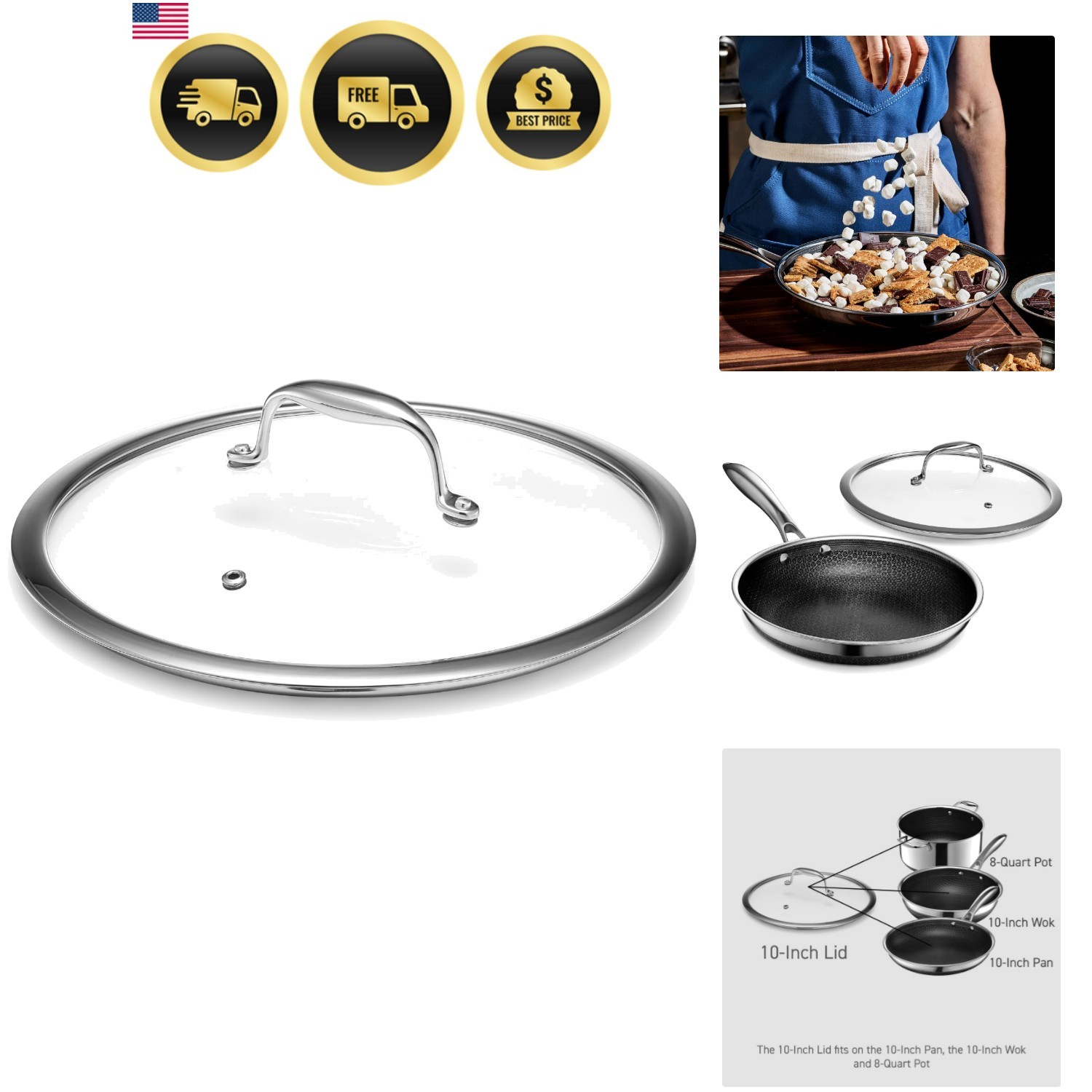 Tempered Glass Lid 10 Inch Steam Vented Dishwasher Safe for Cookware gallery