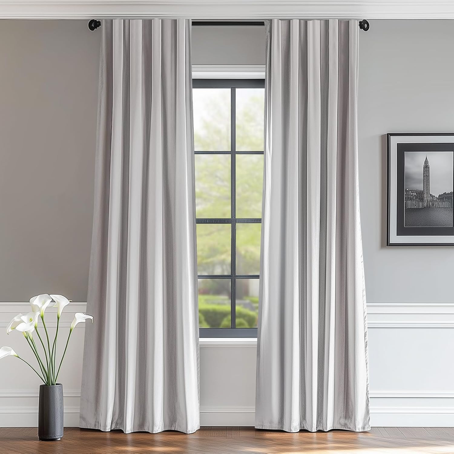 Light Gray Velvet Curtains Thermal Insulated Curtains 96 Inch Lenth Room Darkeni gallery