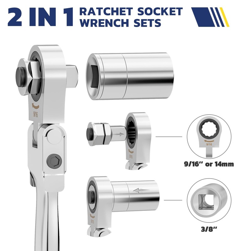 13 PCS FlexHead Ratcheting Combination Wrench Set 3/8 In Adapter 1/43/4 Inch gallery