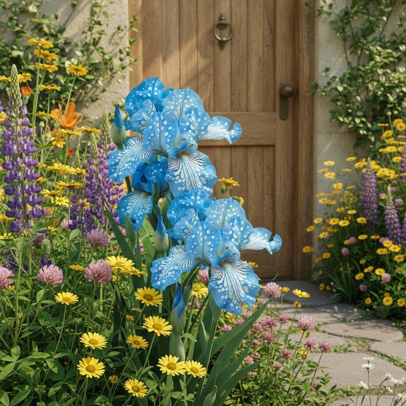 30 Blue Speckled Bearded Iris Seeds – Sky-Blue Ruffled Blooms with White Spots gallery