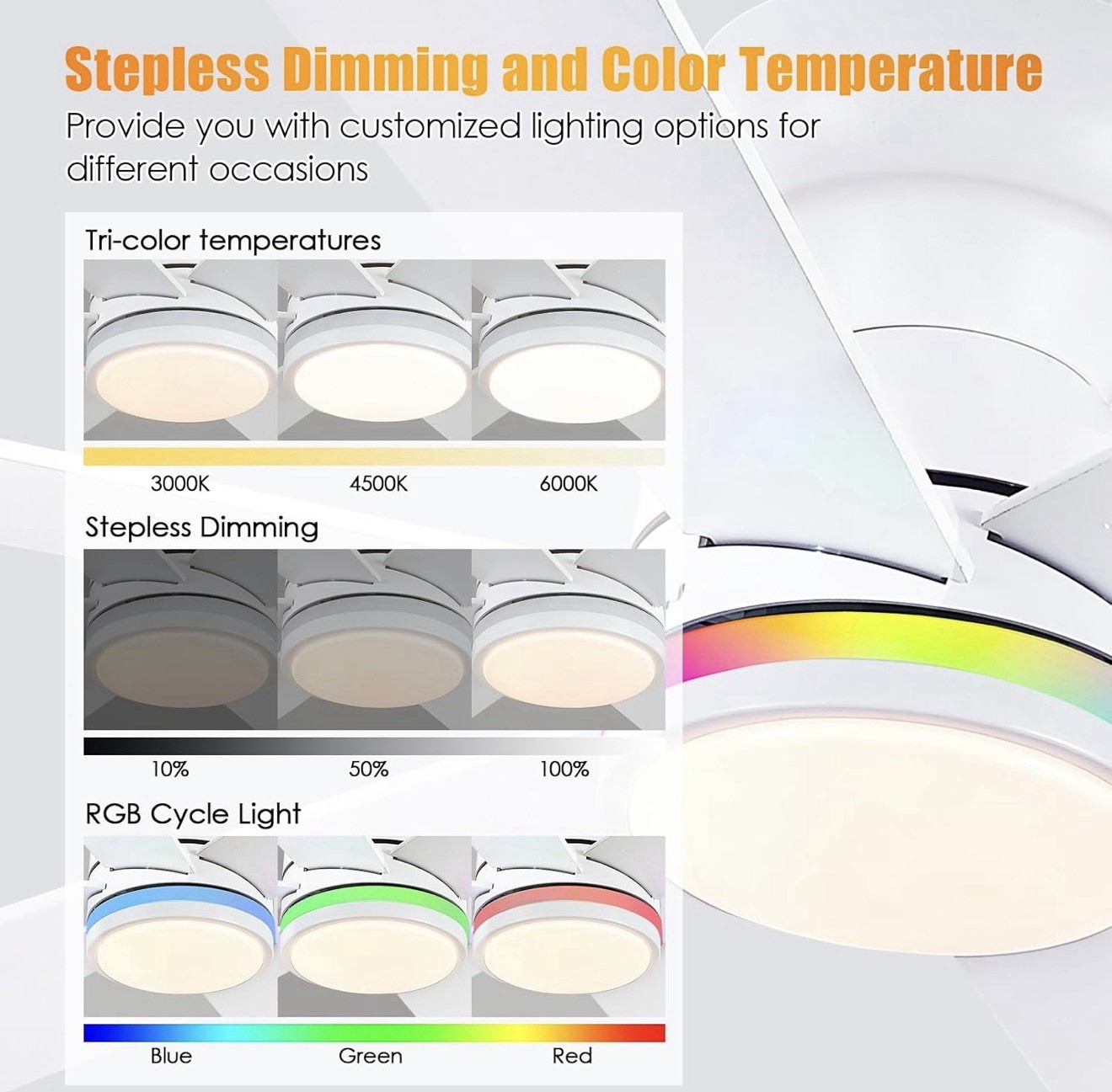 46 in Ceiling Fan 6-Blade White w/ LED RGB Light, App/Remote, Reversible gallery