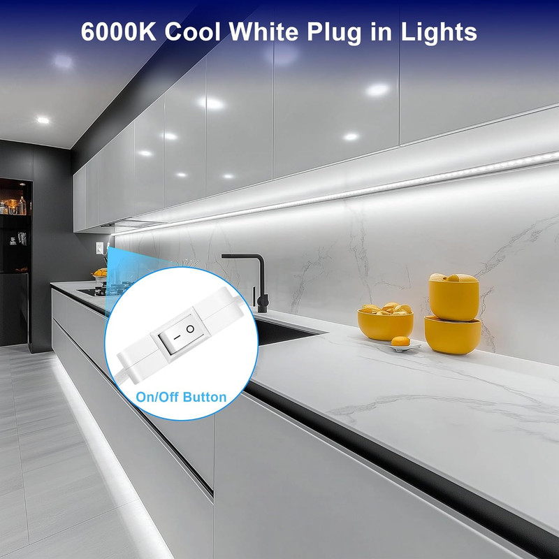 Under Cabinet LED Strip Light 24In Plug-In Cool White 6000K Kitchen Workbench gallery