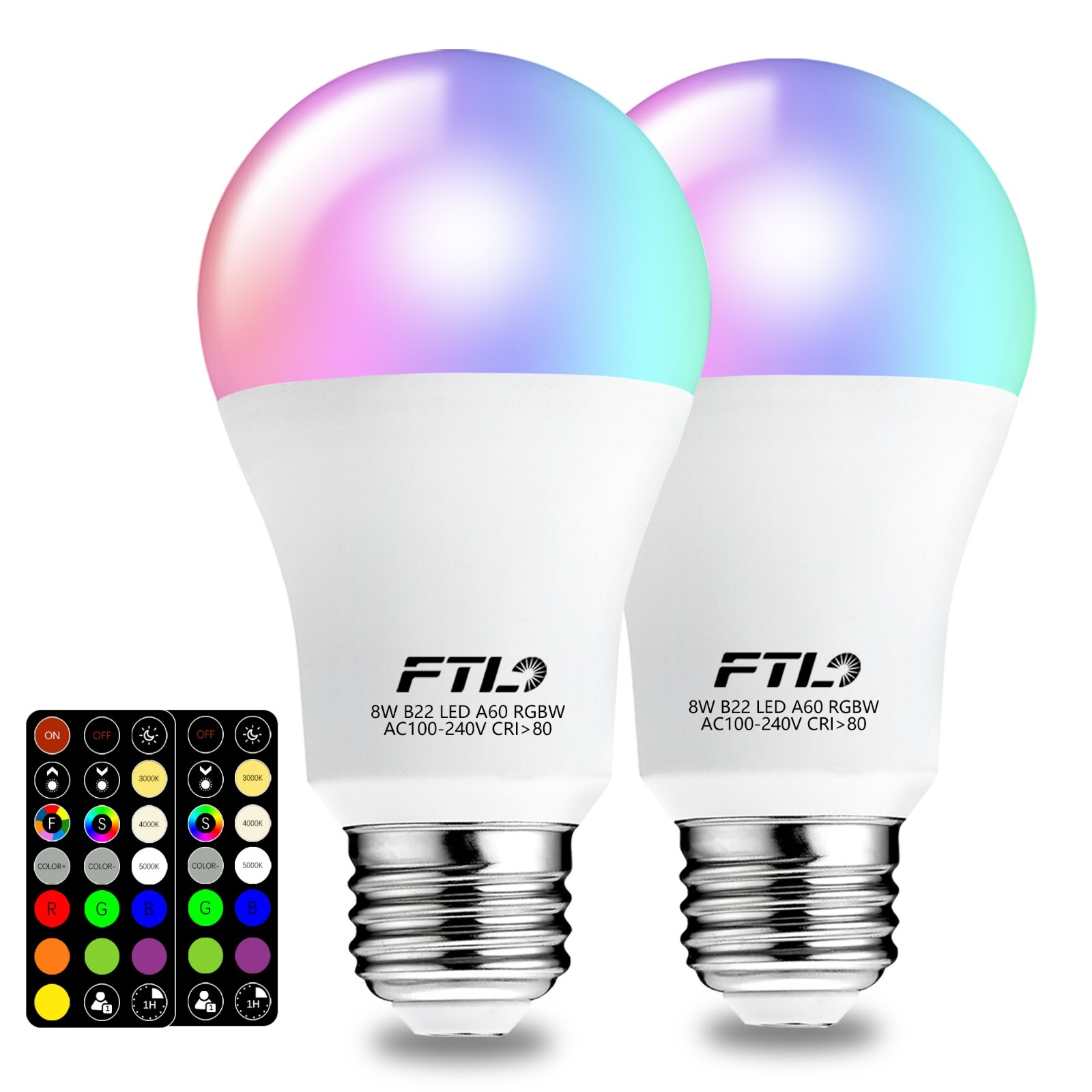 2-Pack Color Changing Light Bulb with Remote Control A19 E26 8W 30 Colors RGB gallery