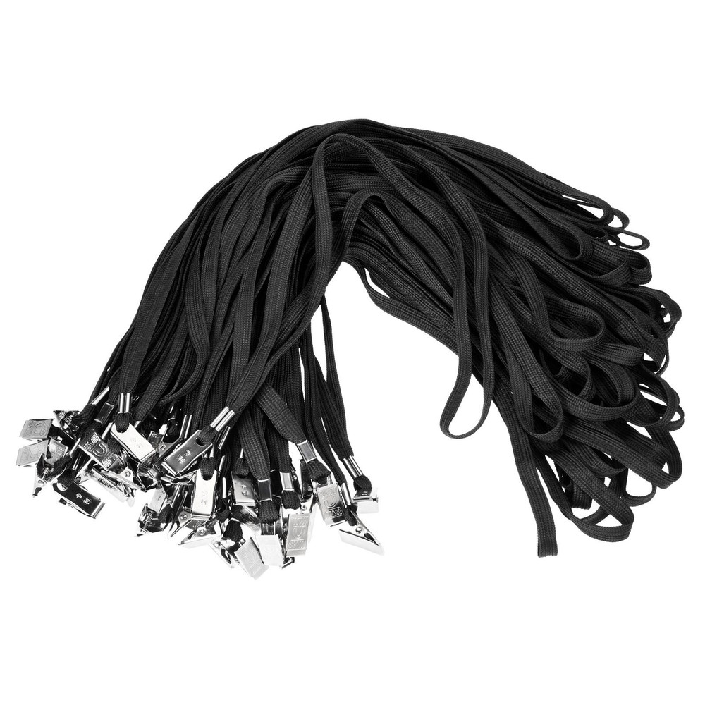 50 Pcs Flat Lanyards with Clip Neck ID Card Badge Holder, Black